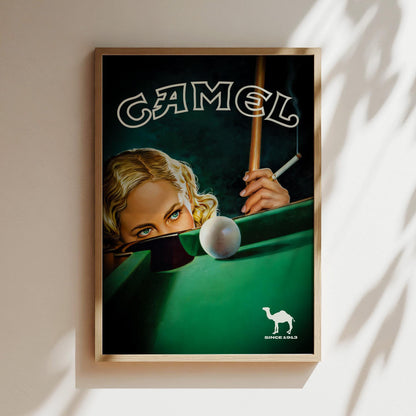 Camel Cigarettes Vintage Poster, Camel Billards Advertisement Print, Pool Snooker, Billiards & Smoking Canvas , Camel Canvas, Cigar Smoke