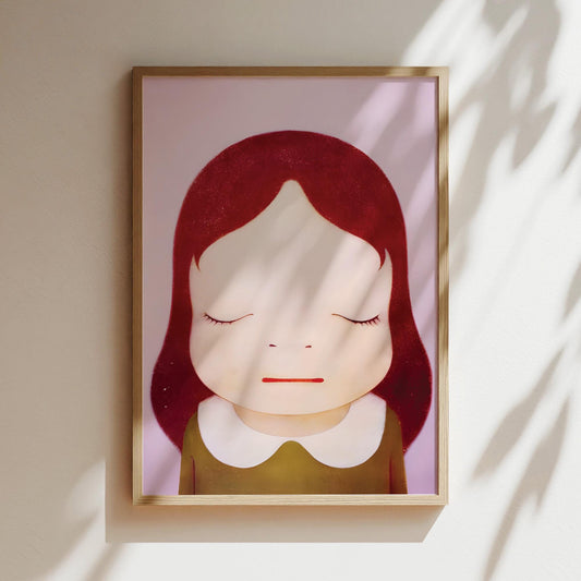 Nara Art Print  - Cosmic Drum - Eyes Closed Girl with Red Hair, Japanese Poster, Anime Wall Art, Japan Canvas, Gifts for Anime Lovers