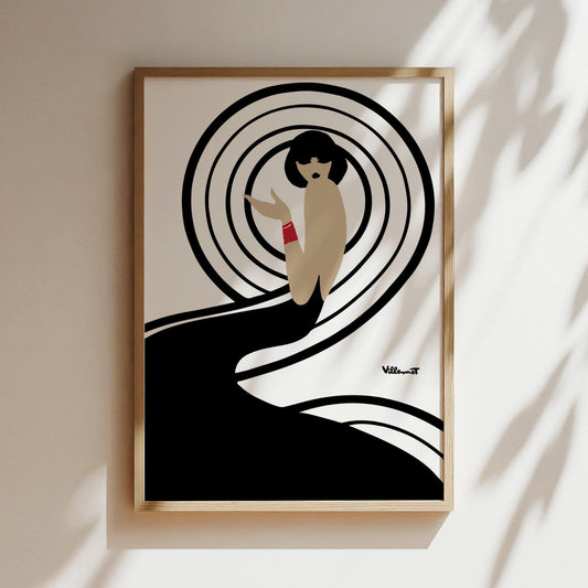 Bally Swirl Vintage Wall Art, Vintage Advertising Poster, Luxury Old Fashion Canvas, Print, Framed, Retro Shoe Advertisement, Dark Hair Lady