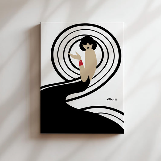 Bally Swirl Vintage Wall Art, Vintage Advertising Poster, Luxury Old Fashion Canvas, Print, Framed, Retro Shoe Advertisement, Dark Hair Lady