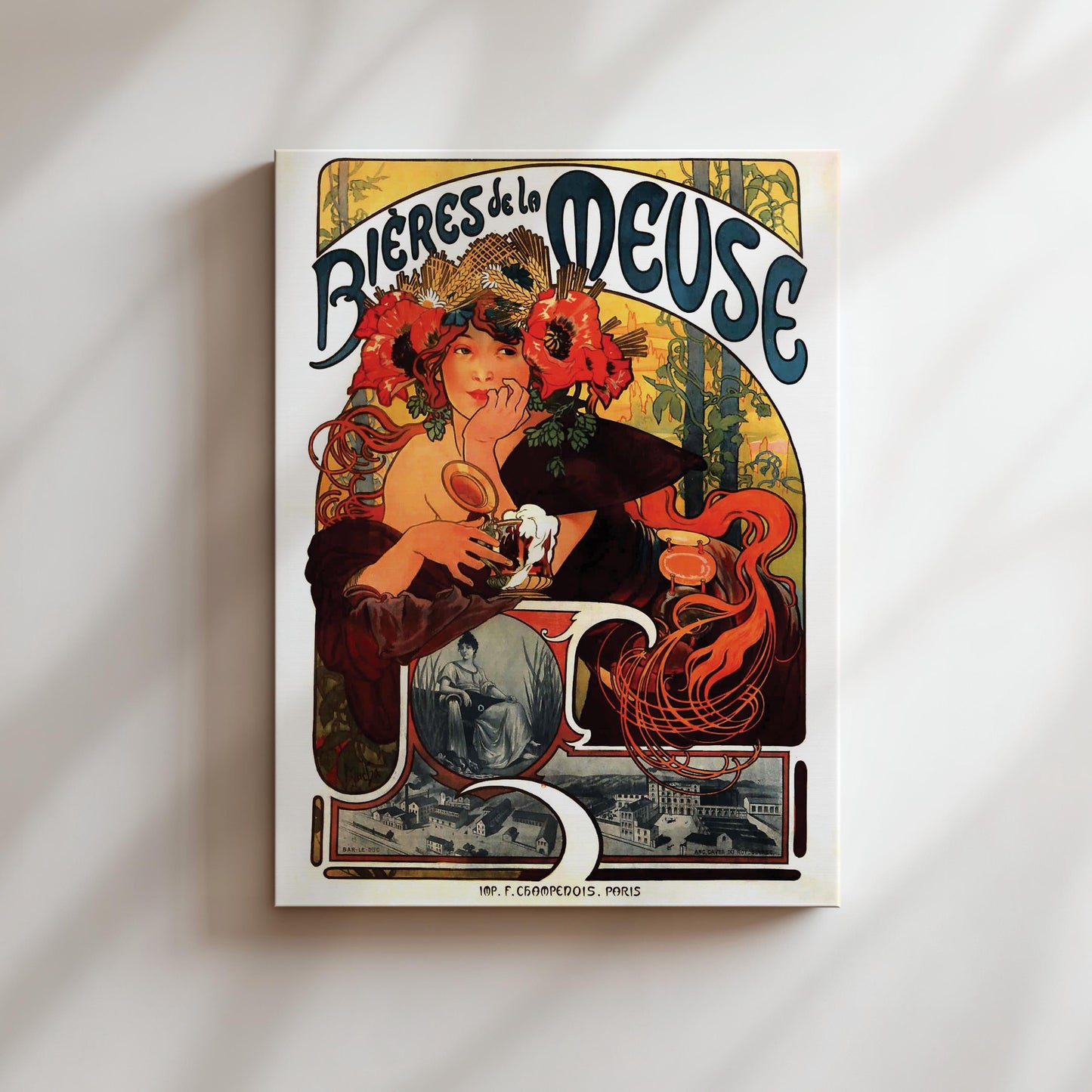 Bieres de la Meuse Vintage Beer Wall Art, Vintage Advertising Poster, Canvas, Print, Framed, Alcohol and Wine Art Veuve Amiot Wine Poster