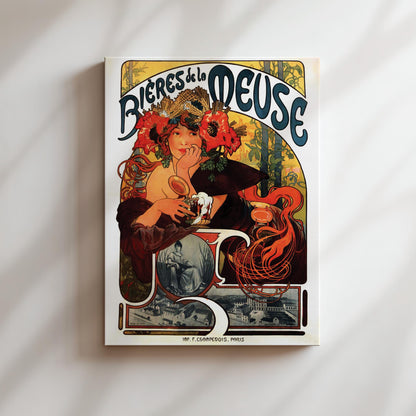 Bieres de la Meuse Vintage Beer Wall Art, Vintage Advertising Poster, Canvas, Print, Framed, Alcohol and Wine Art Veuve Amiot Wine Poster