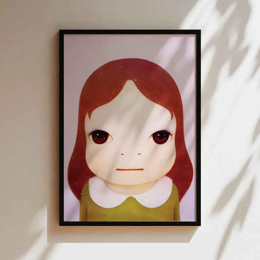 Nara Art Print  - Cosmic Drum - Eyes Open Girl with Red Hair, Japanese Poster, Anime Wall Art, Japan Canvas, Gifts for Anime Lovers