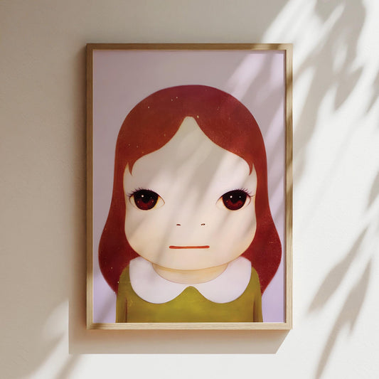 Nara Art Print  - Cosmic Drum - Eyes Open Girl with Red Hair, Japanese Poster, Anime Wall Art, Japan Canvas, Gifts for Anime Lovers