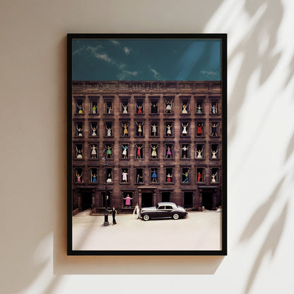 a picture of a building with a car parked in front of it