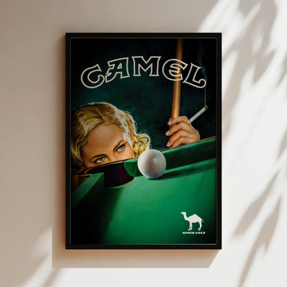 Camel Cigarettes Vintage Poster, Camel Billards Advertisement Print, Pool Snooker, Billiards & Smoking Canvas , Camel Canvas, Cigar Smoke