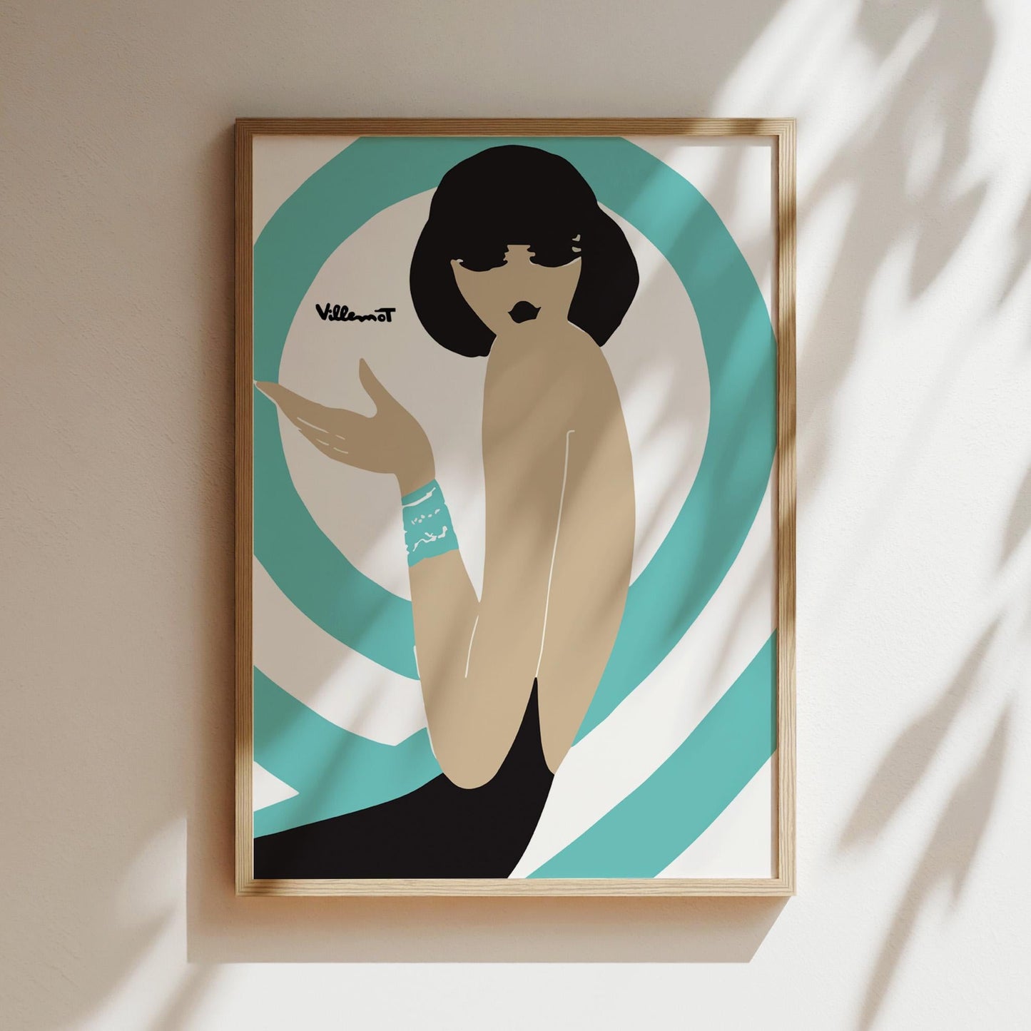 Bally Swirl Teal Vintage Wall Art, Vintage Advertising Poster, Luxury Old Fashion Canvas, Print, Framed, Retro Shoe Advertisement, Dark Hair