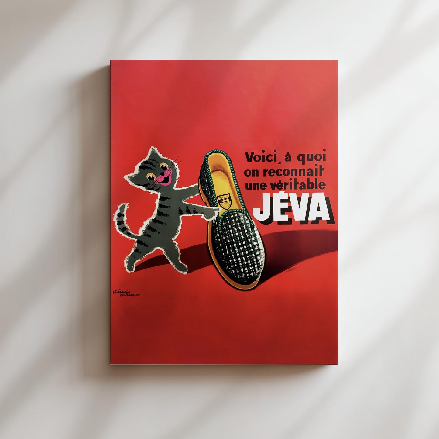 Jeva Cat Vintage Poster, Cat Vintage Wall Art, Red Cat Posters, Kitchen Home Decor, Vintage French Red Cat Lovers Prints, Kittens, Slippers