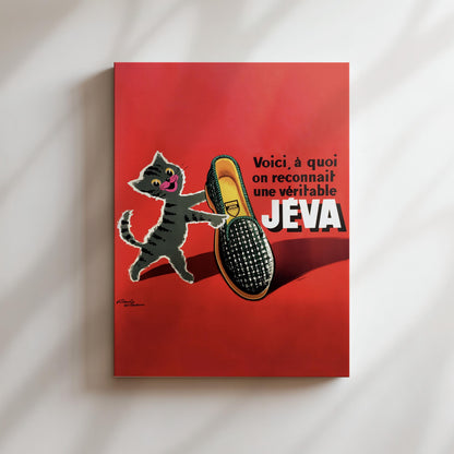 Jeva Cat Vintage Poster, Cat Vintage Wall Art, Red Cat Posters, Kitchen Home Decor, Vintage French Red Cat Lovers Prints, Kittens, Slippers