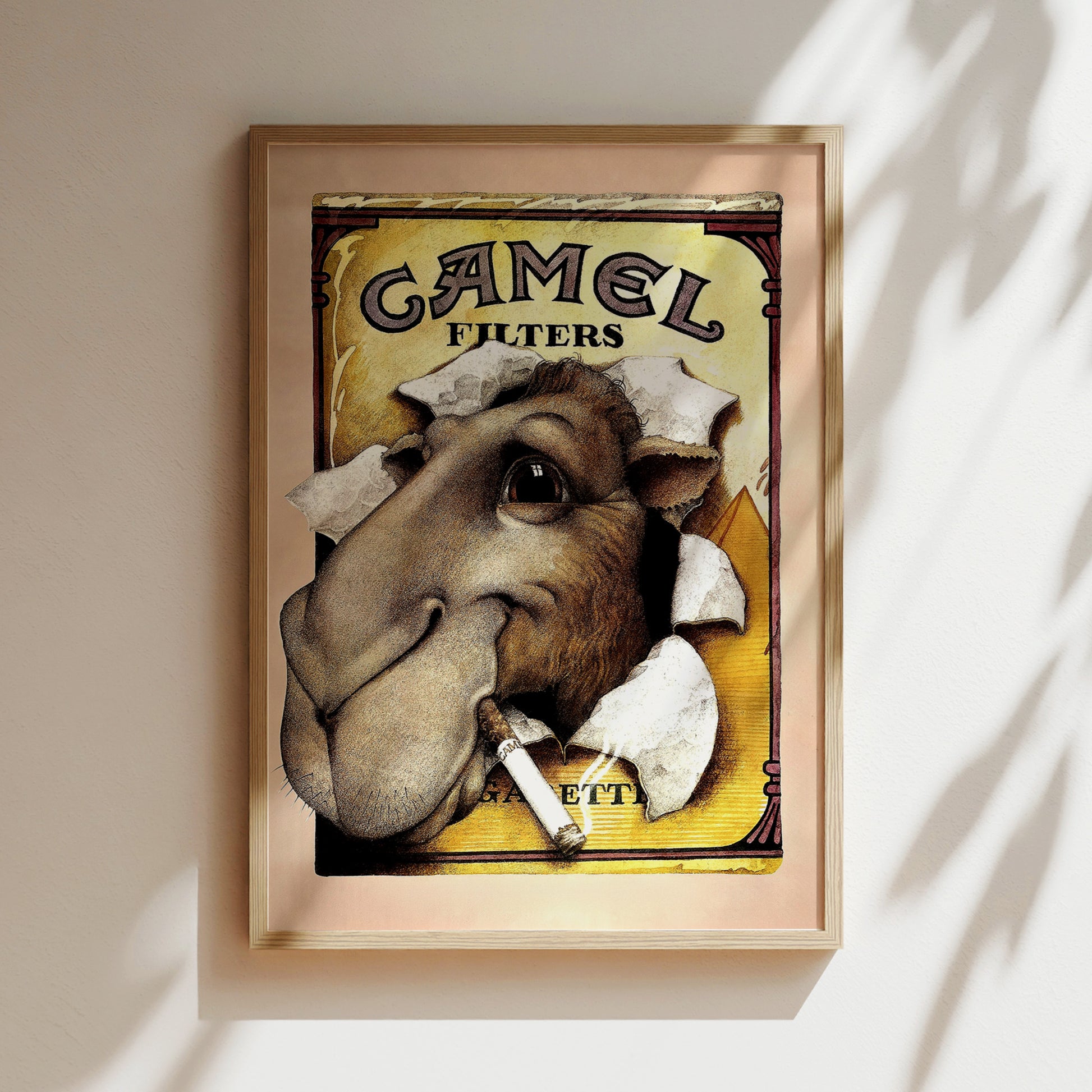 a picture of a camel with a cigarette in its mouth