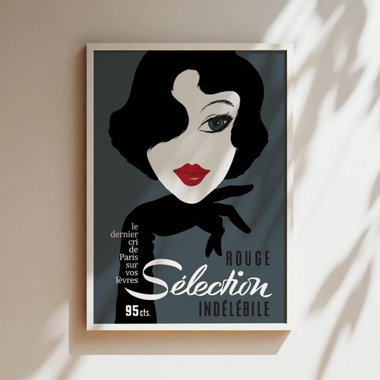 Rouge Selection Indeleble Vintage Advertising Poster, Canvas, Print, Framed, Lipstick Fashion Vintage Advertising Poster Art Print