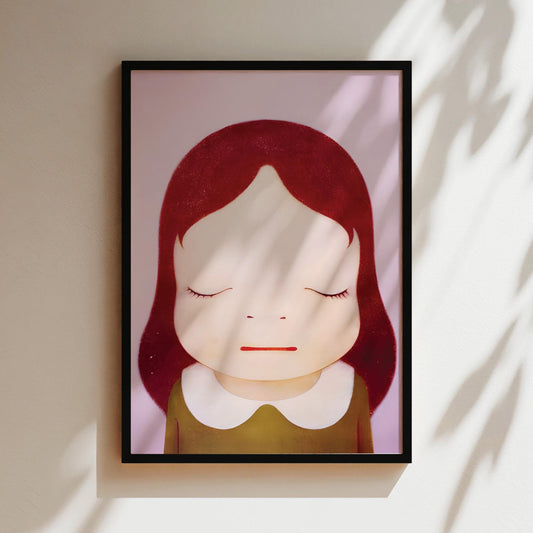 Nara Art Print  - Cosmic Drum - Eyes Closed Girl with Red Hair, Japanese Poster, Anime Wall Art, Japan Canvas, Gifts for Anime Lovers