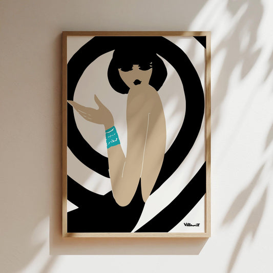 Bally Swirl Vintage Wall Art, Vintage Advertising Poster, Luxury Old Fashion Canvas, Print, Framed, Retro Shoe Advertisement, Dark Hair Lady