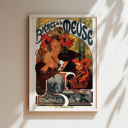 Bieres de la Meuse Vintage Beer Wall Art, Vintage Advertising Poster, Canvas, Print, Framed, Alcohol and Wine Art Veuve Amiot Wine Poster
