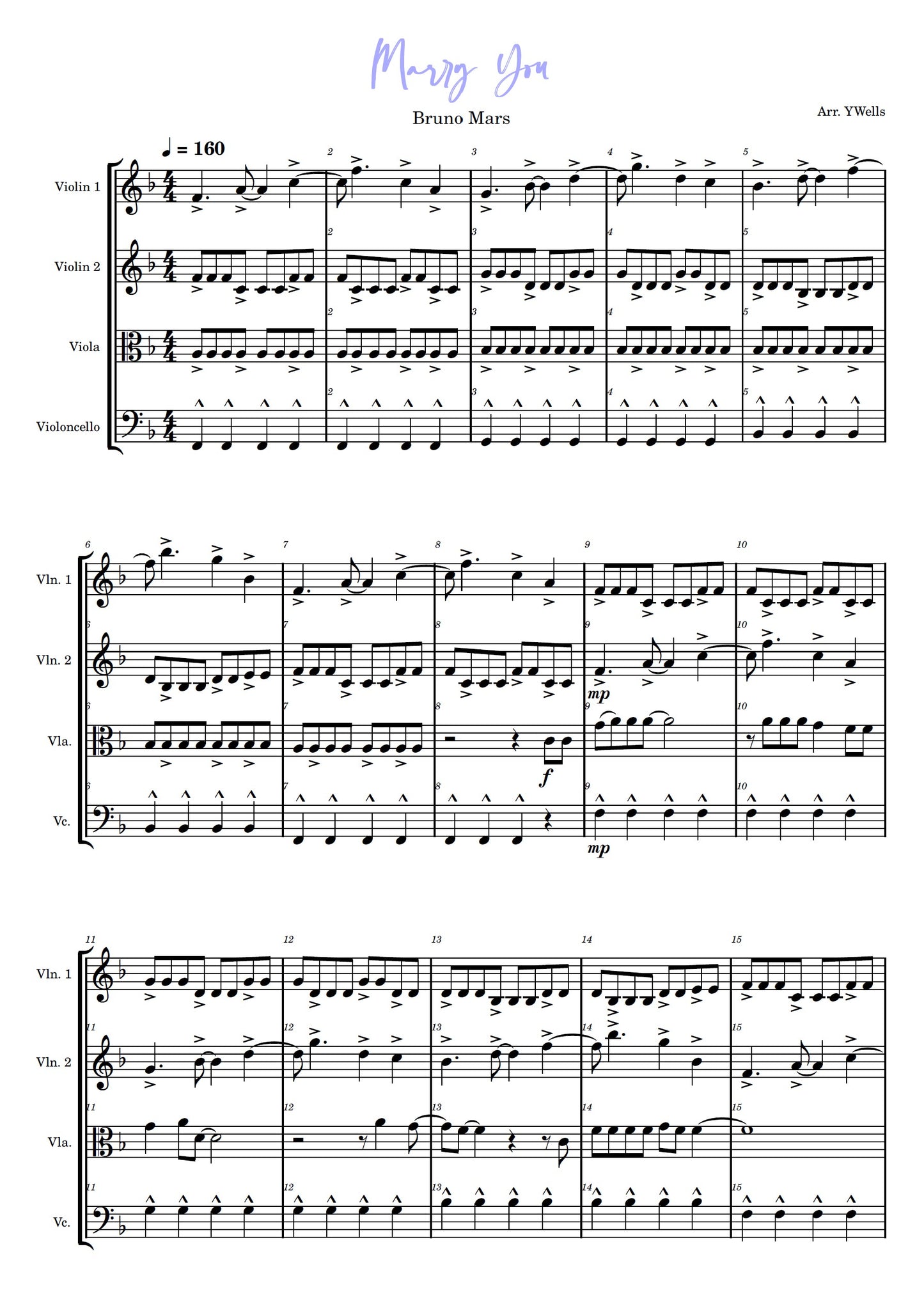 Marry You - Bruno Mars - Arrangement for String Quartet